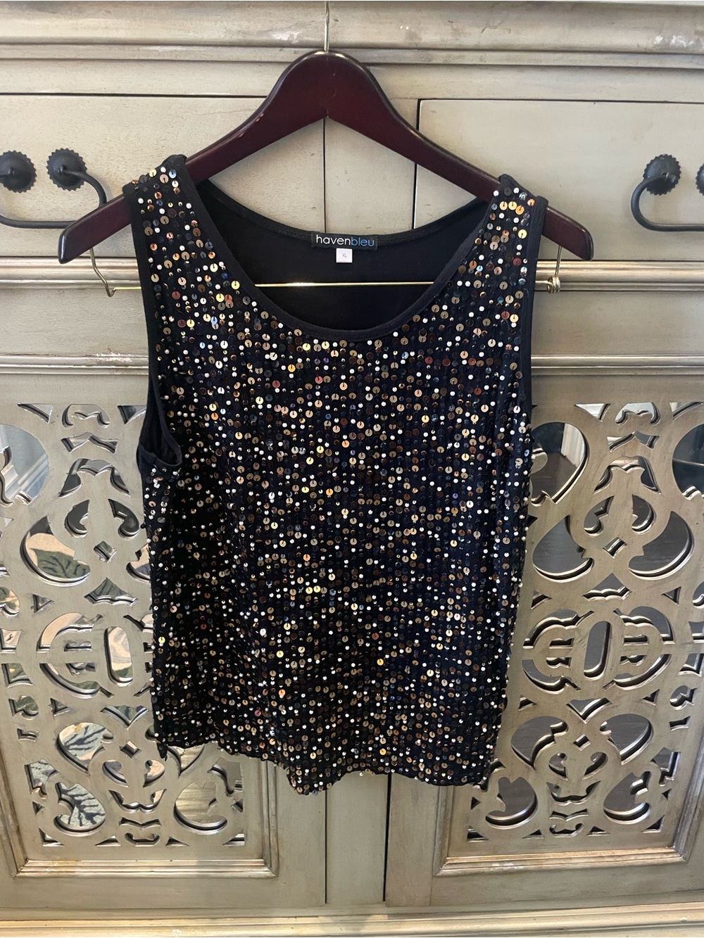 Haven Bleu Black Sequin Sleeveless Top